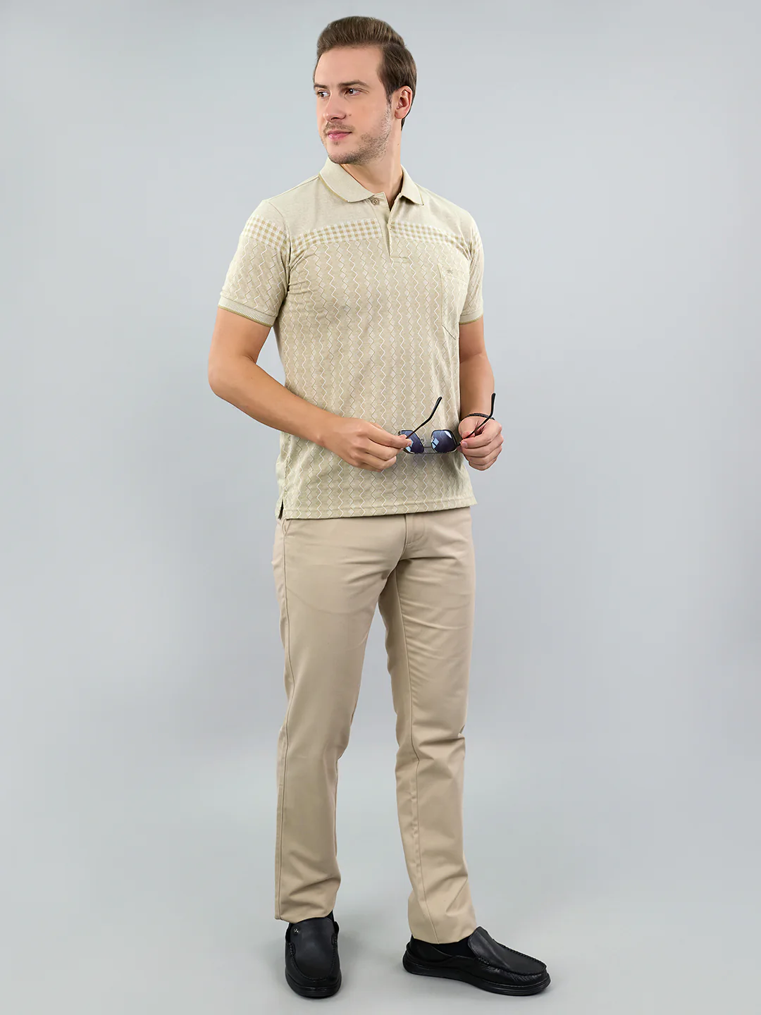Men Beige Stripe Polo Collar Half Sleeve T-Shirt - Image 7