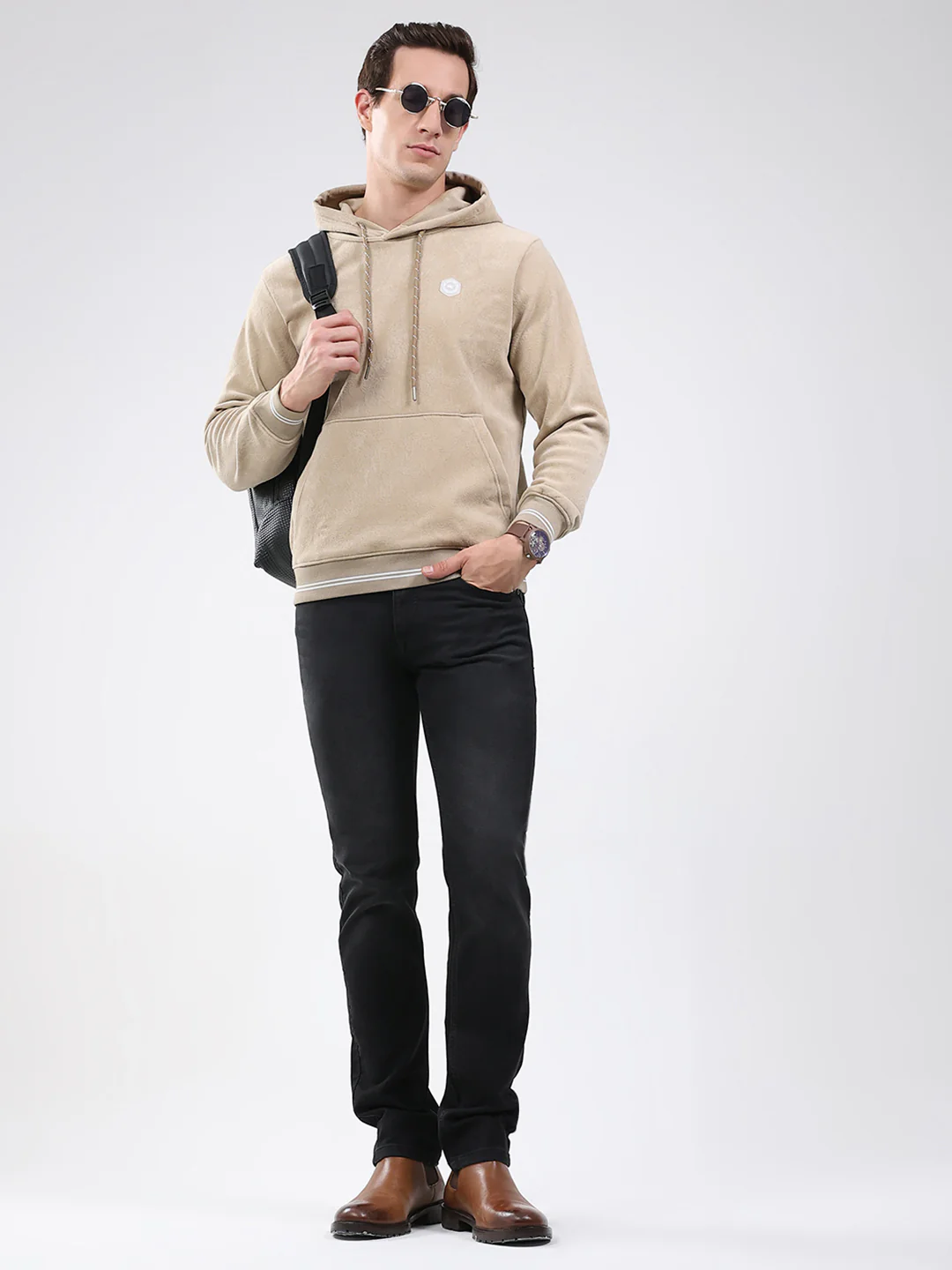Men Beige Super Soft Hooded Sweatshirt - Extra Warm - Image 2