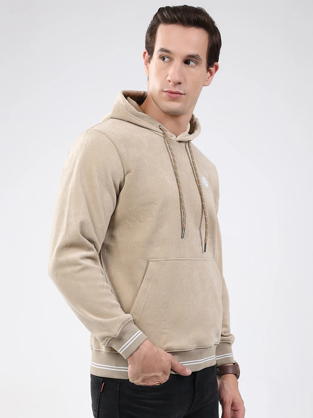 Men Beige Super Soft Hooded Sweatshirt - Extra Warm - Image 4