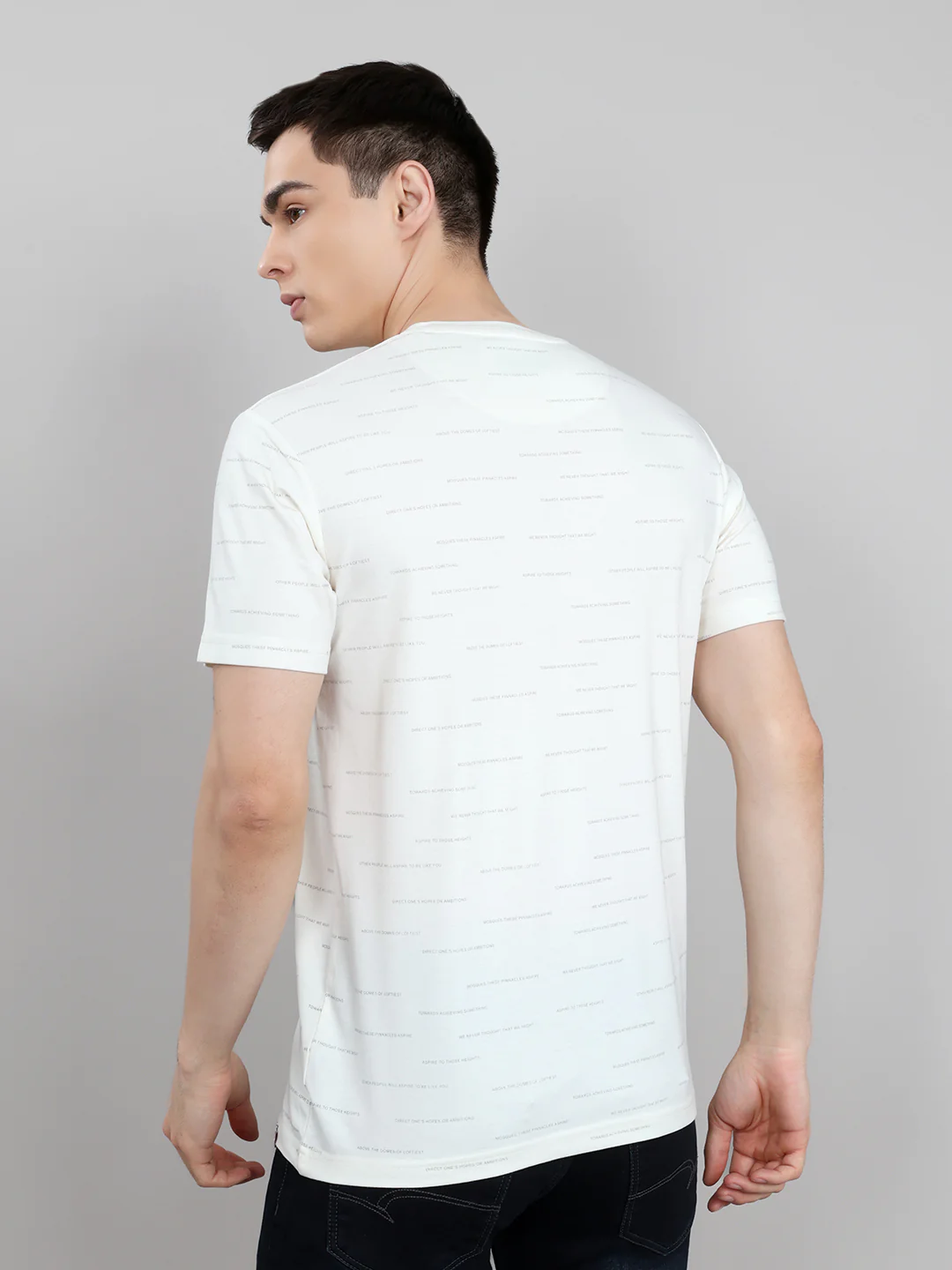 Men Beige Typography Print Round Neck Half Sleeve T-Shirt - Image 4