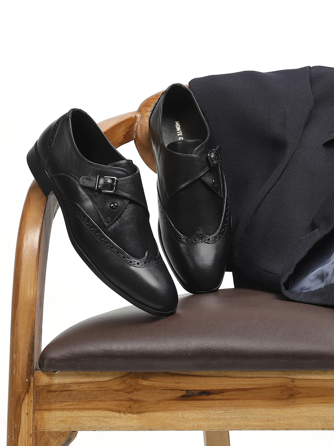 Men Black Buckle Genuine Leather Formal Monks