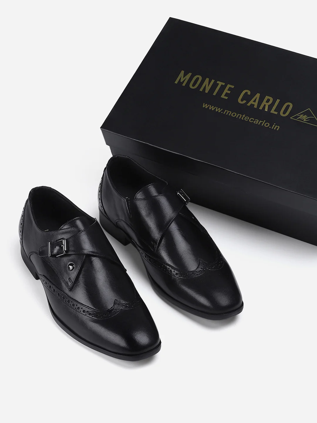 Men Black Buckle Genuine Leather Formal Monks - Image 2