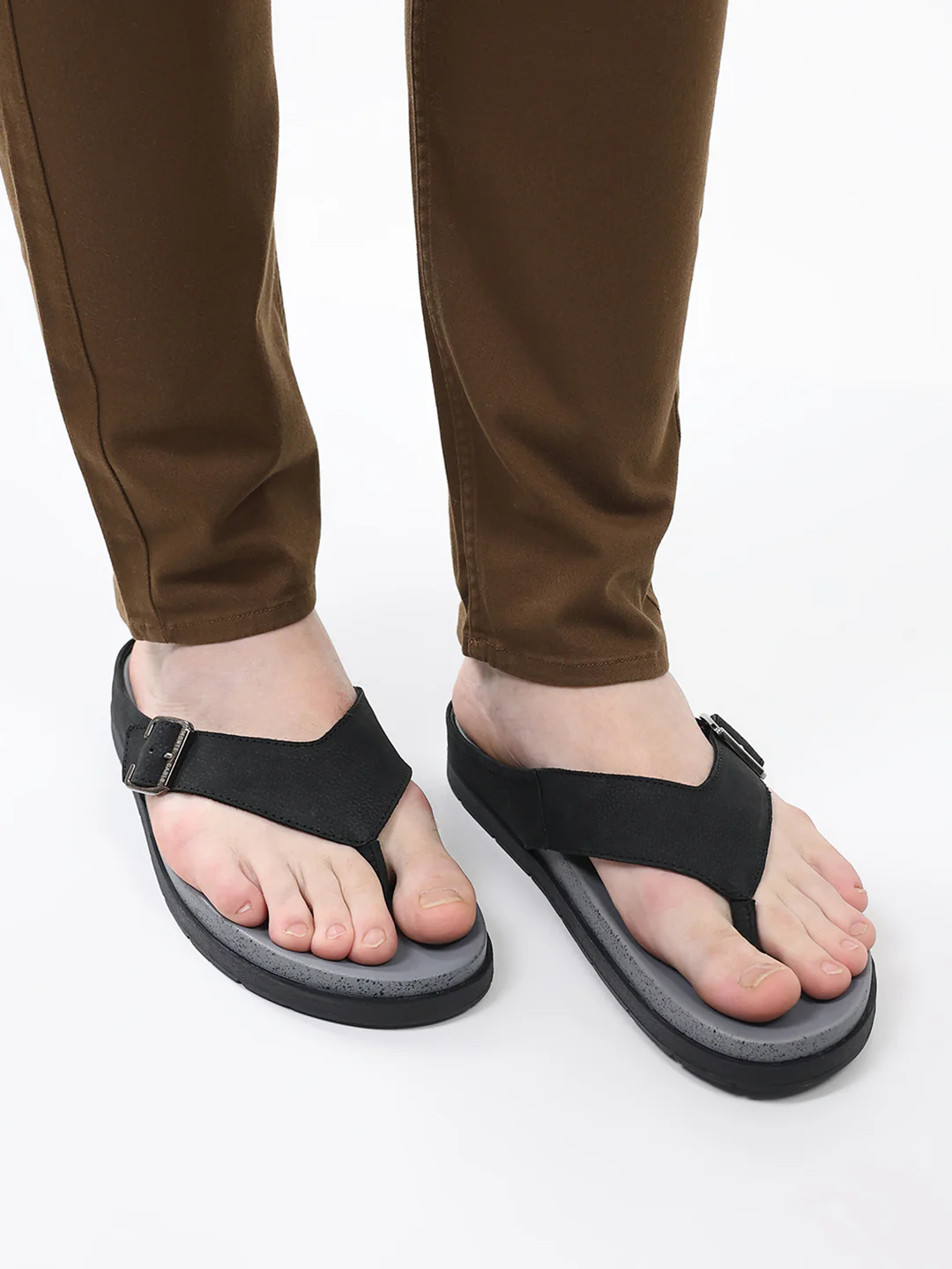 Men Black Buckle Genuine Leather Slipper - Image 10