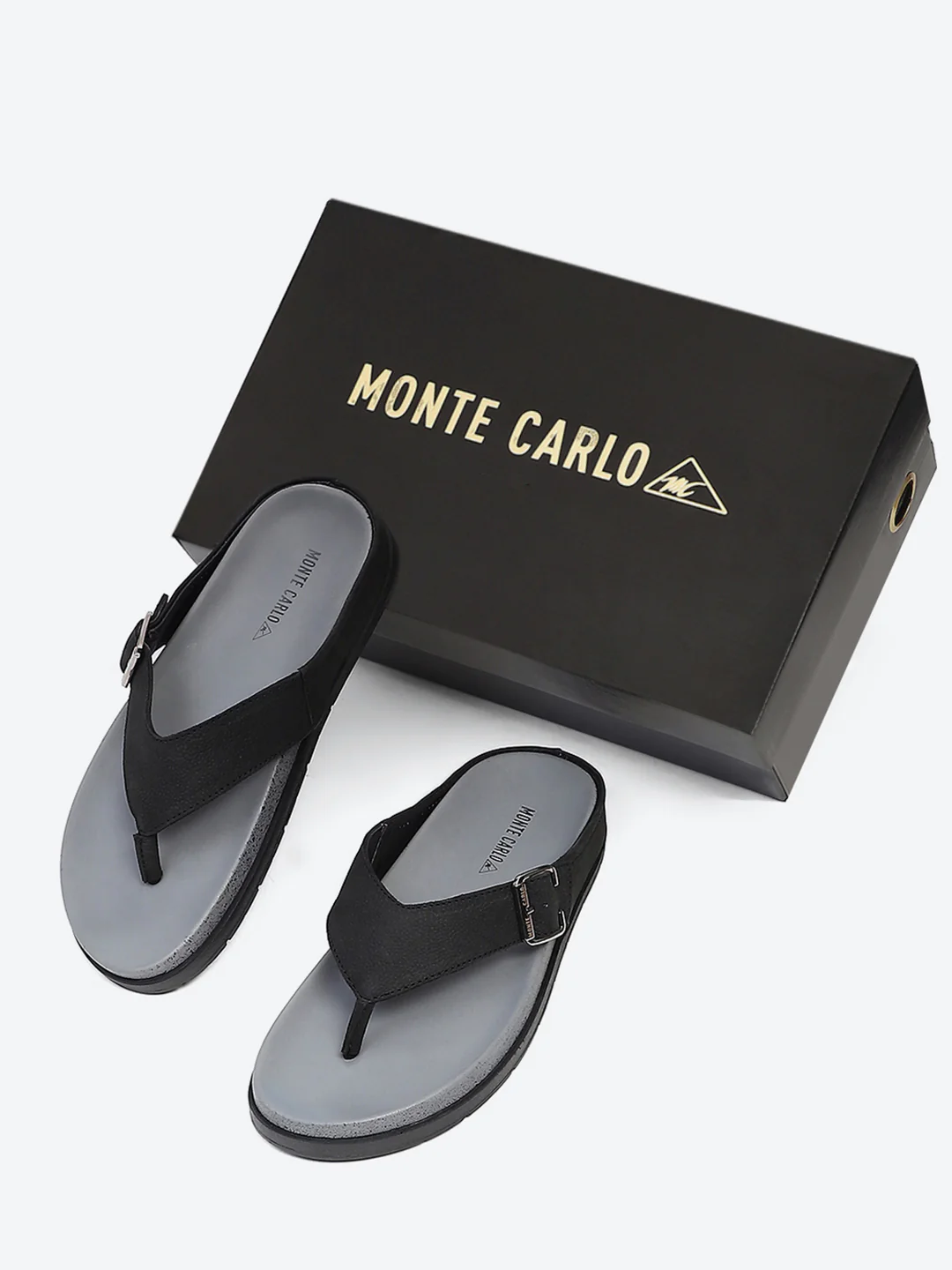 Men Black Buckle Genuine Leather Slipper - Image 2
