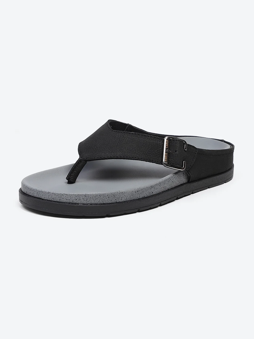 Men Black Buckle Genuine Leather Slipper - Image 3