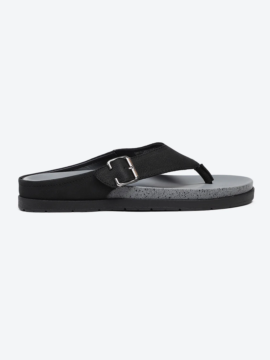 Men Black Buckle Genuine Leather Slipper - Image 5