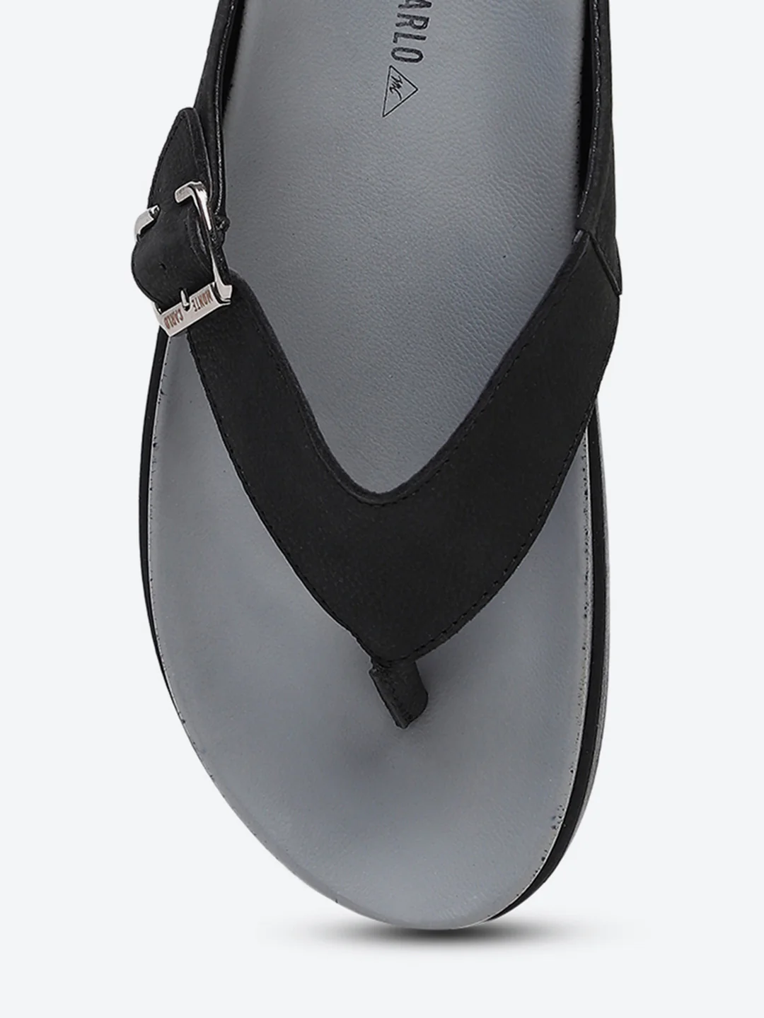 Men Black Buckle Genuine Leather Slipper - Image 7