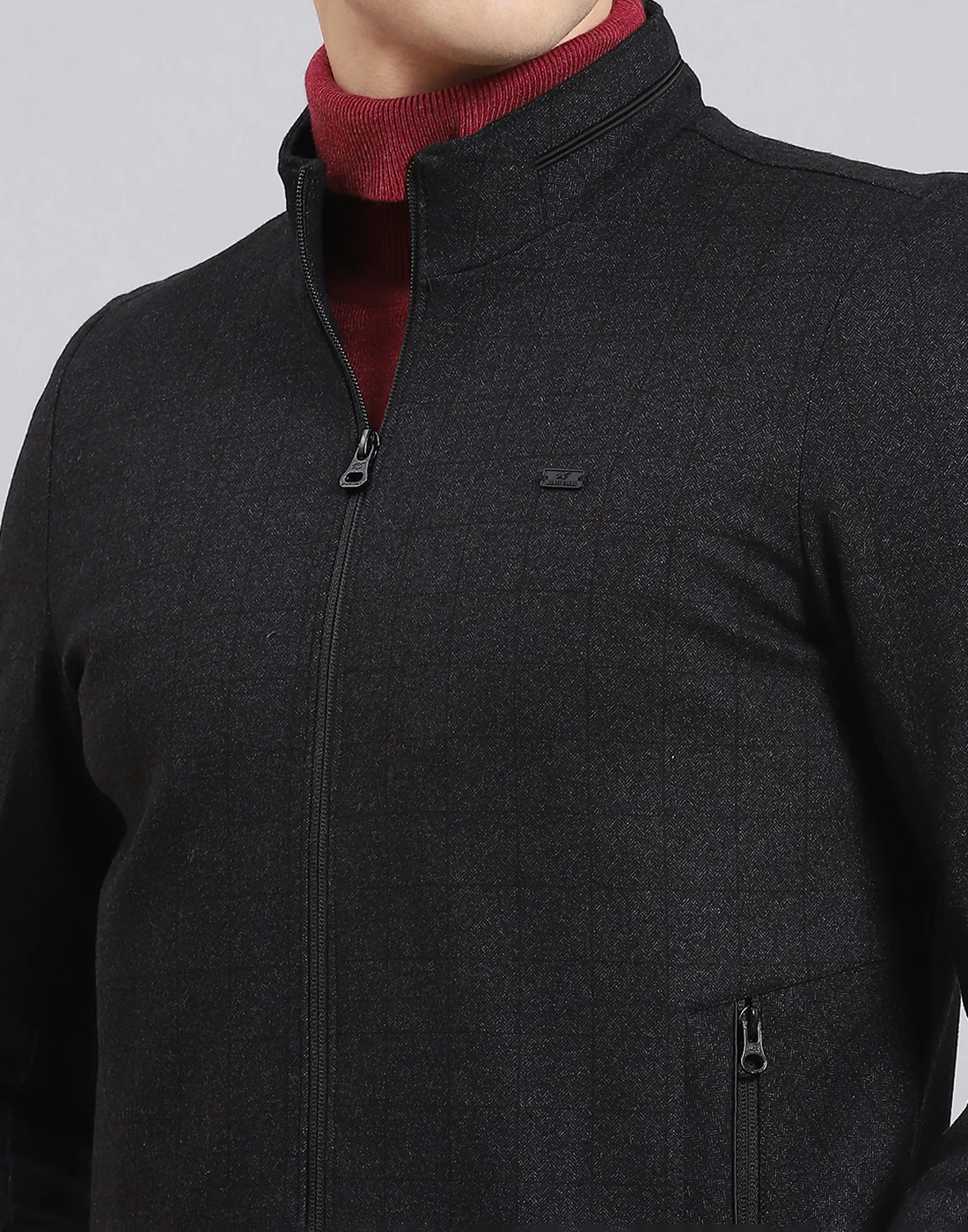 Men Black Check Collar Full Sleeve Jacket - Image 7