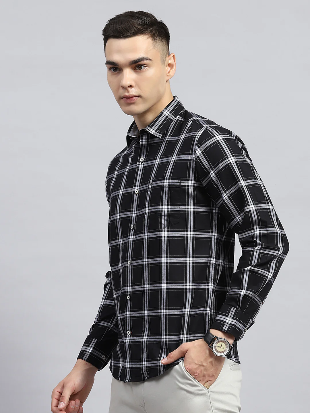 Men Black Check Collar Full Sleeve Shirt - Image 3