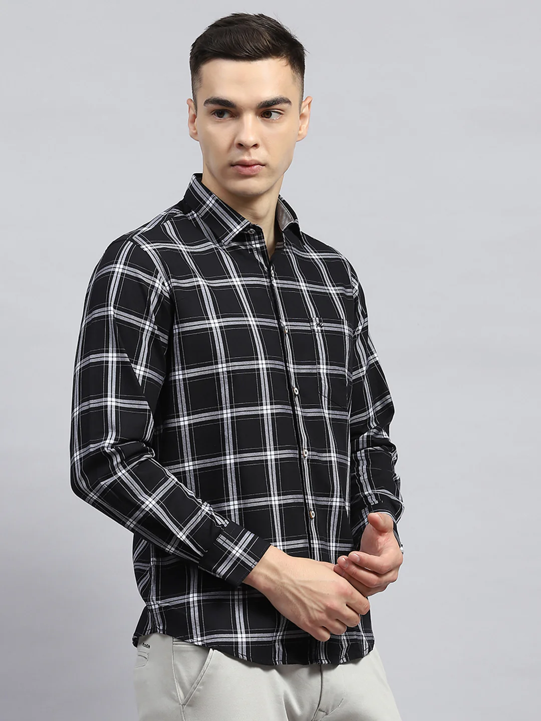 Men Black Check Collar Full Sleeve Shirt - Image 4