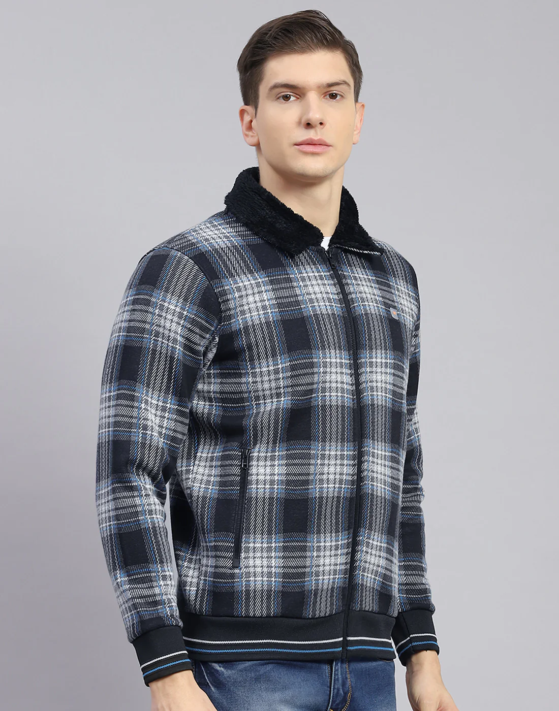 Men Black Check Collar Full Sleeve Sweatshirt - Image 6