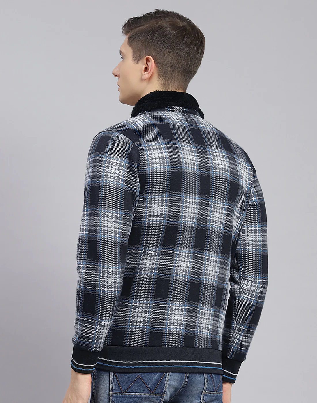 Men Black Check Collar Full Sleeve Sweatshirt - Image 7