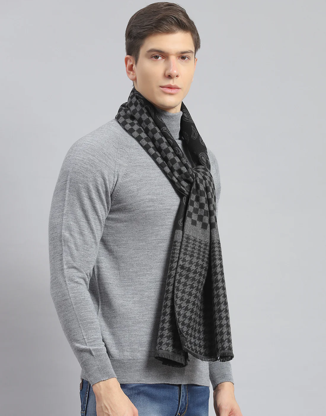 Men Black Check Muffler - Image 4
