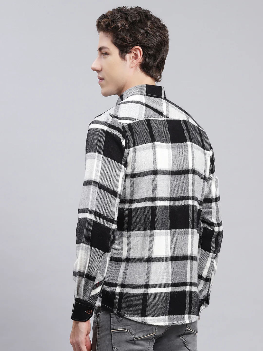 Men Black Check Poly Acrylic Shirt - Image 5
