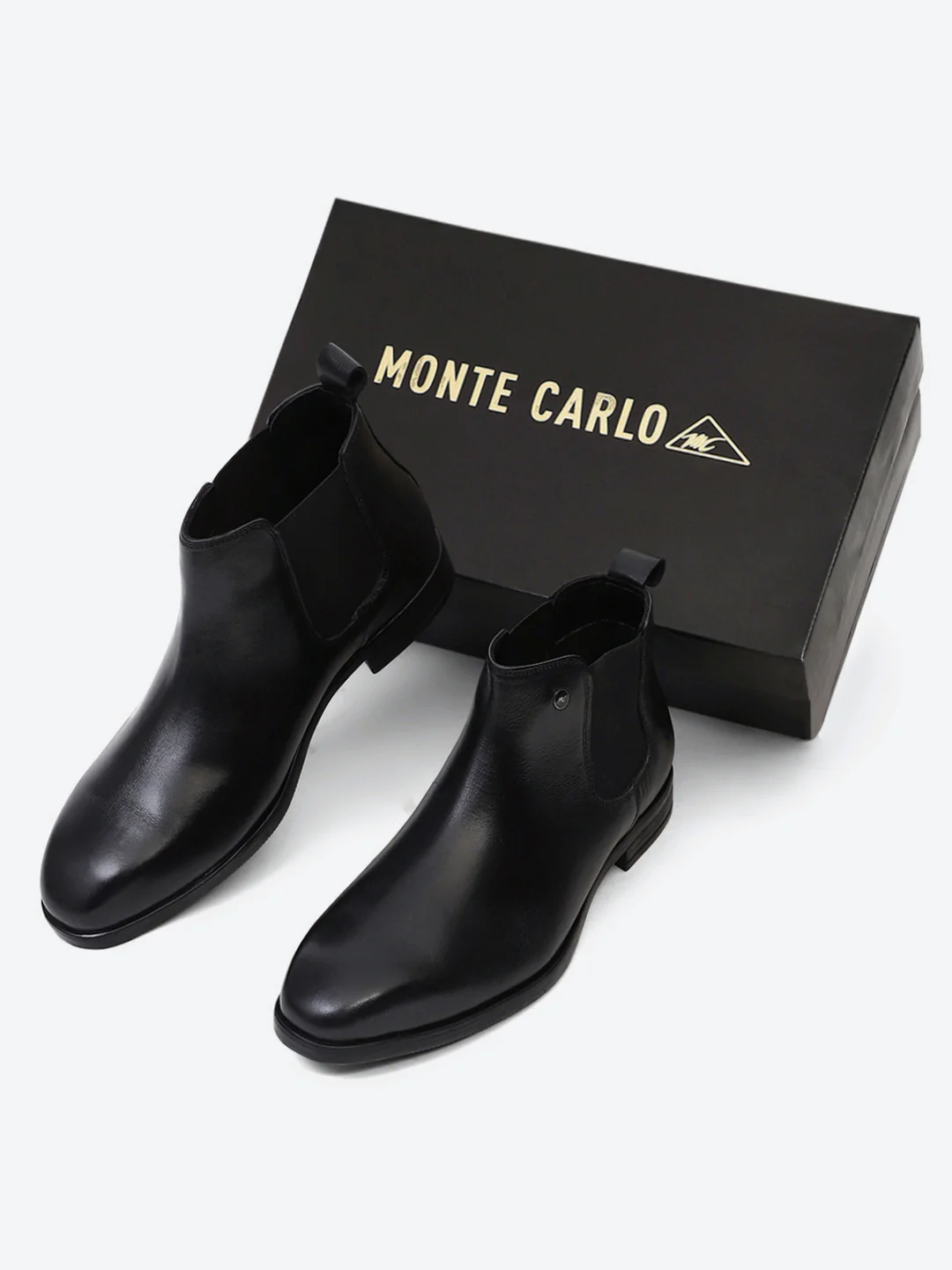 Men Black Elastic Genuine Leather Chelsea Boots - Image 2