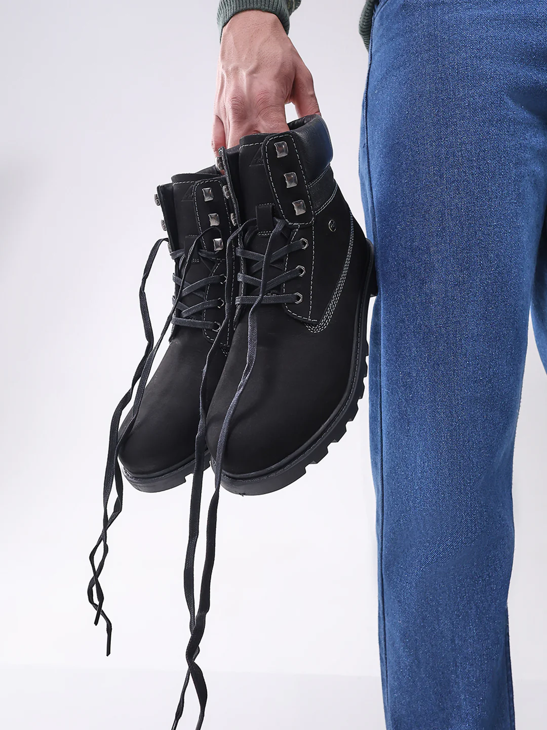 Men Black Genuine Leather Lace Up Boots - Image 11