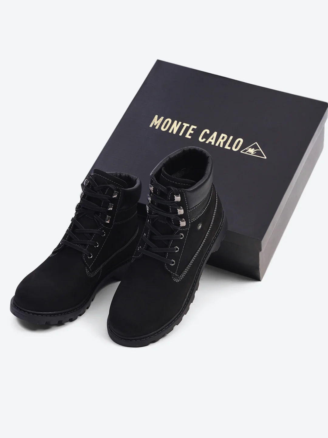 Men Black Genuine Leather Lace Up Boots - Image 2