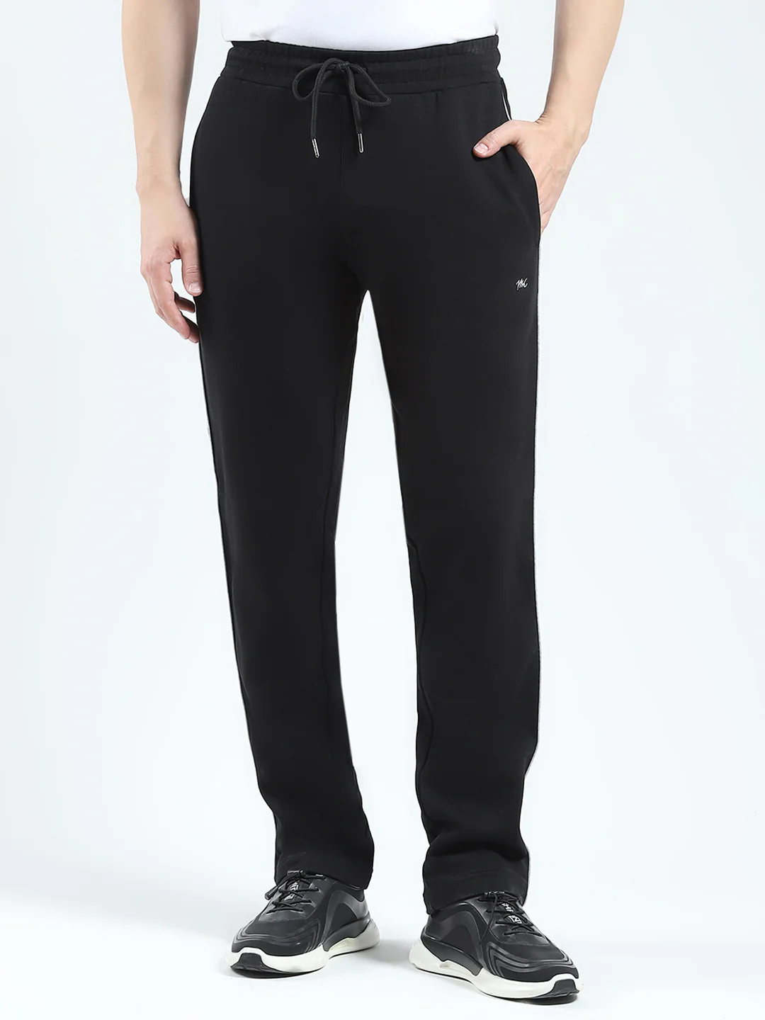 Men Black & Grey Solid Mock Neck Full Sleeve Winter Tracksuit - Image 6