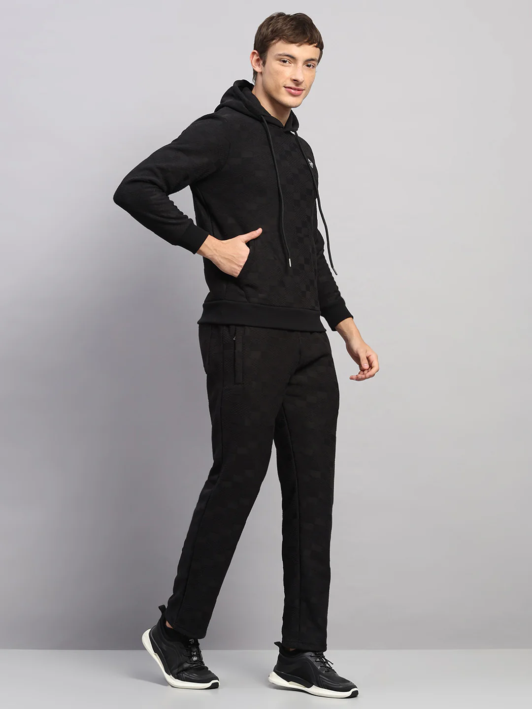 Men Black Jaquard Collar Full Sleeve Winter Tracksuit - Image 4