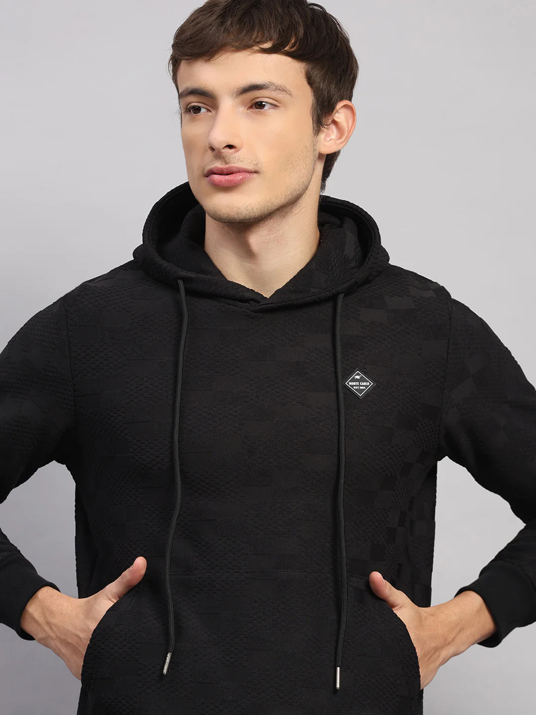 Men Black Jaquard Collar Full Sleeve Winter Tracksuit - Image 7