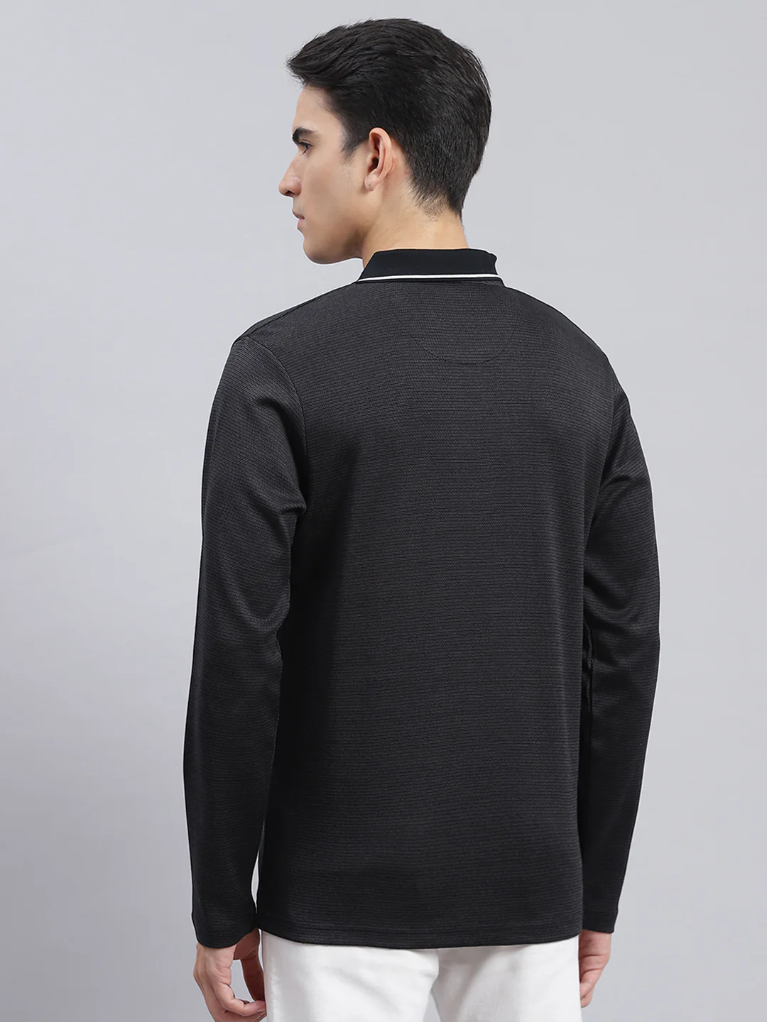 Men Black Jaquard Double Mercerized Cotton T-Shirt - Image 5