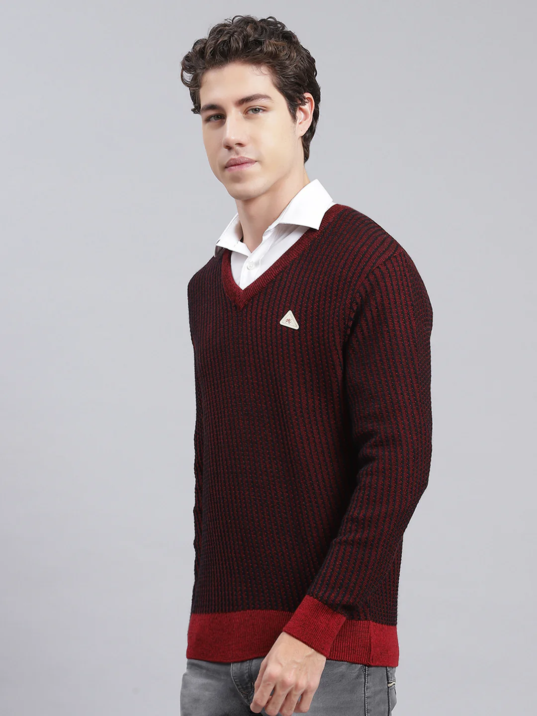 Men Black Jaquard Wool blend Pullover - Image 3
