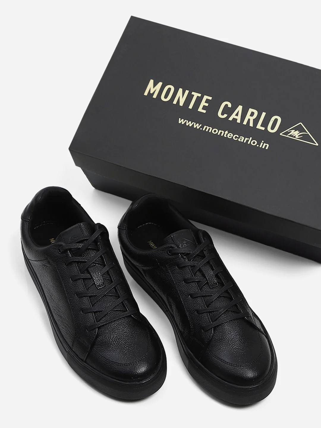 Men Black Lace Up Genuine Leather Casual Sneakers - Image 2