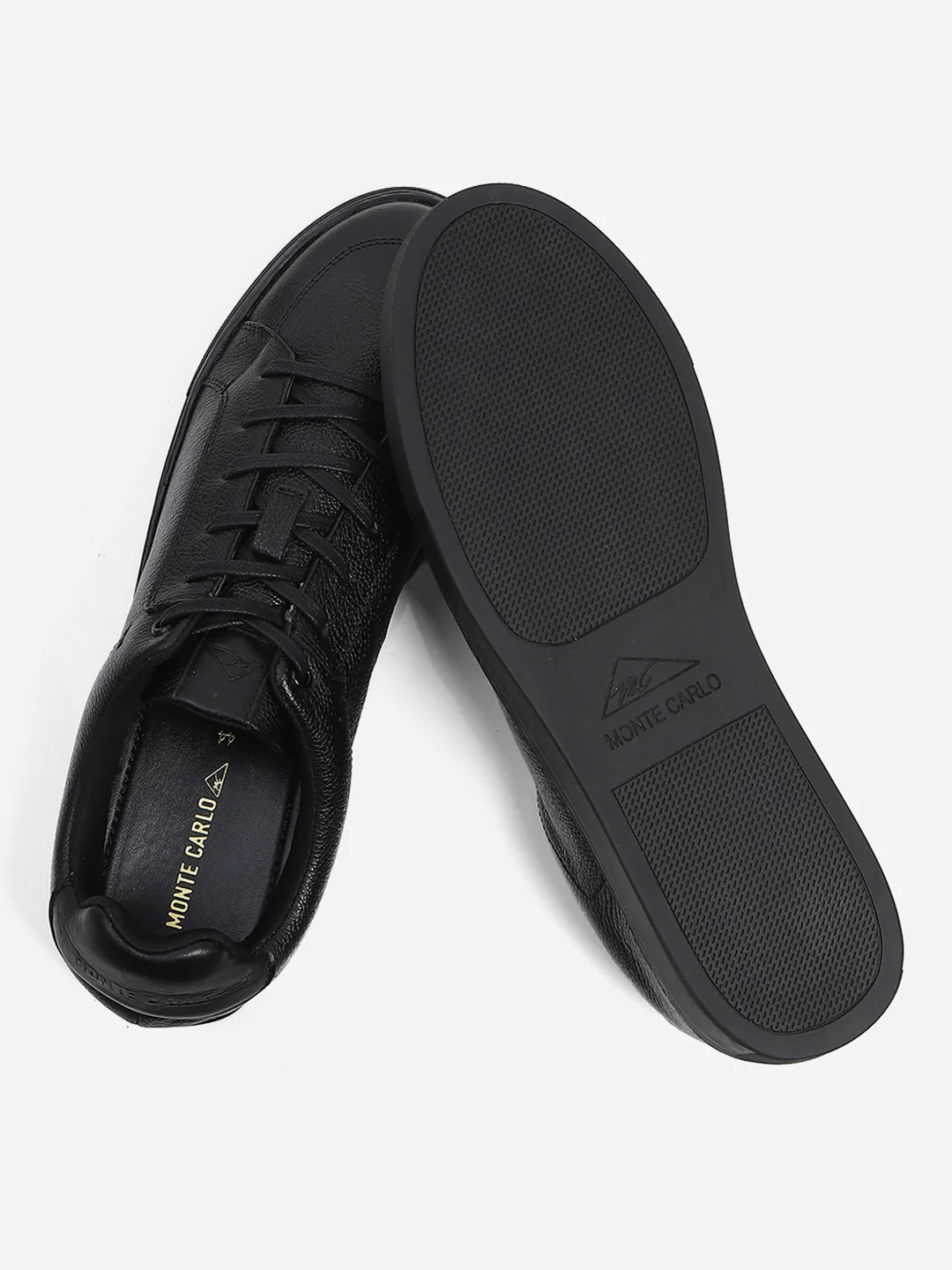 Men Black Lace Up Genuine Leather Casual Sneakers - Image 9