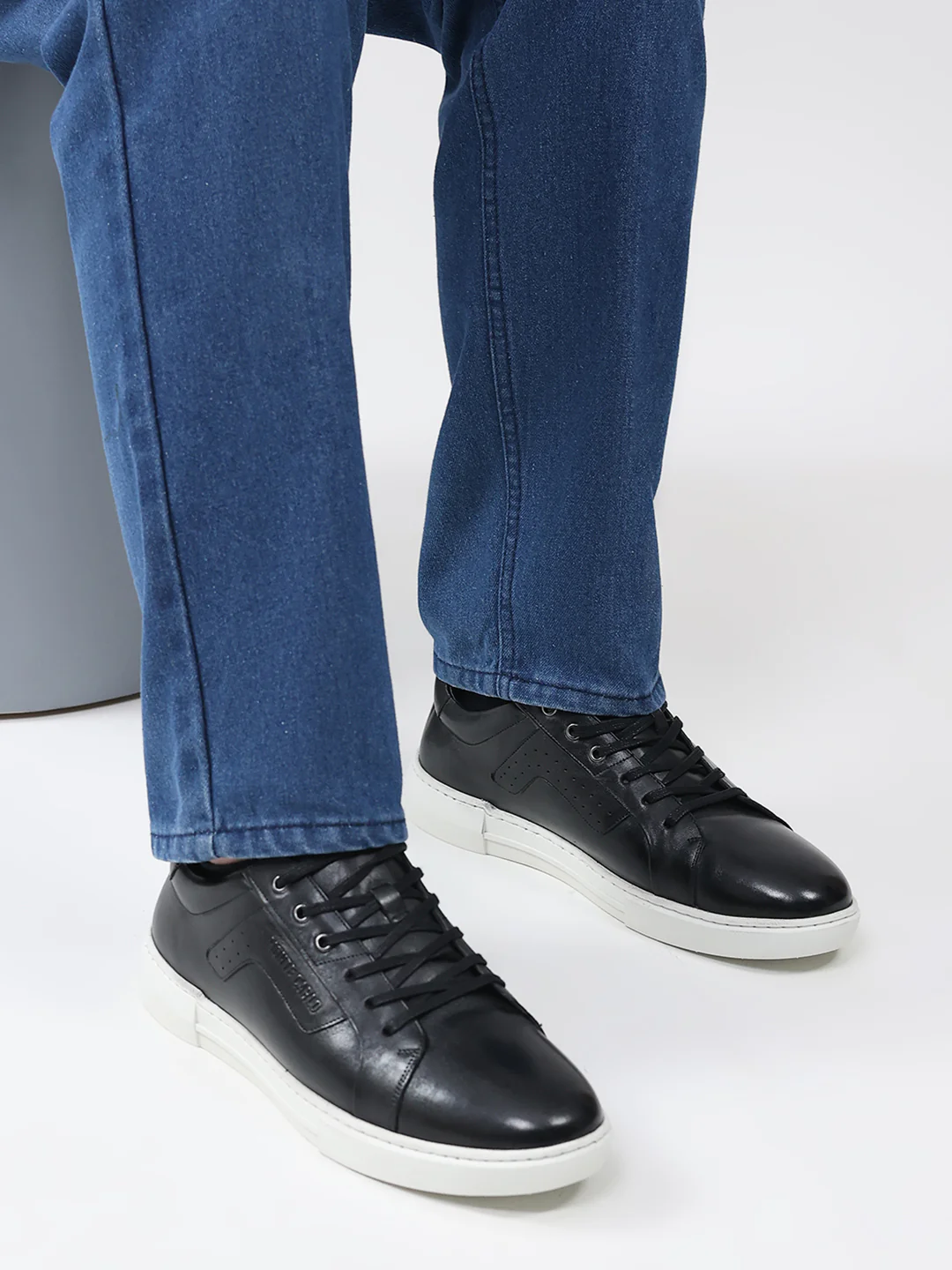 Men Black Lace Up Genuine Leather Casual Sneakers - Image 10