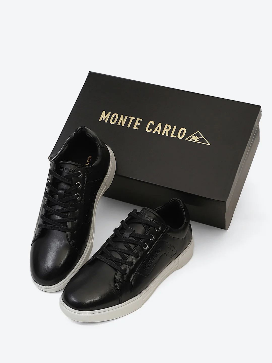 Men Black Lace Up Genuine Leather Casual Sneakers - Image 2