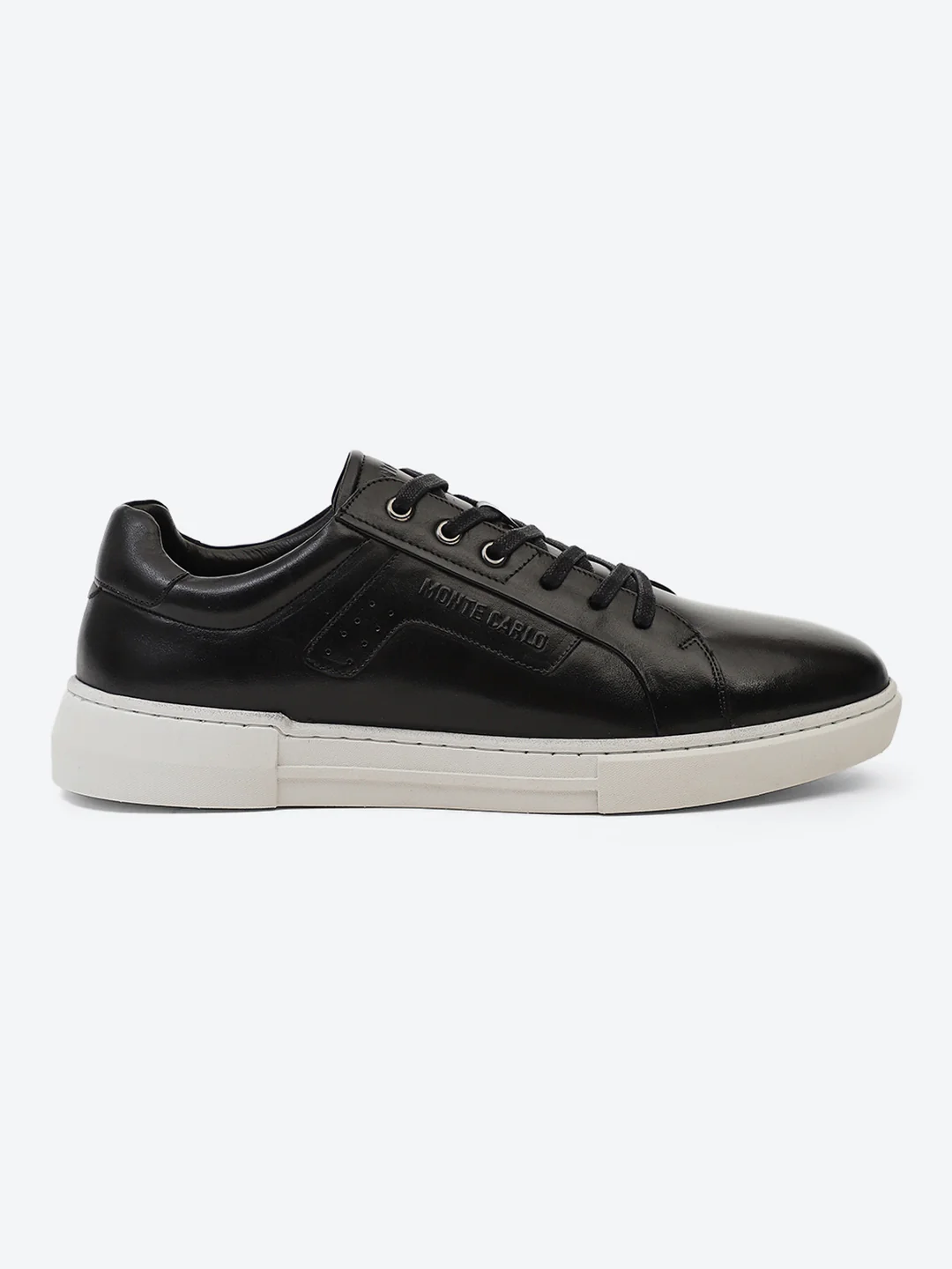 Men Black Lace Up Genuine Leather Casual Sneakers - Image 5