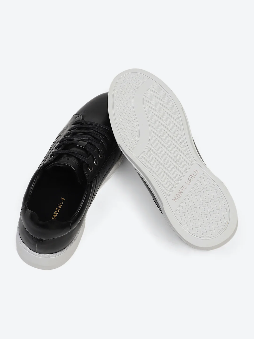 Men Black Lace Up Genuine Leather Casual Sneakers - Image 8