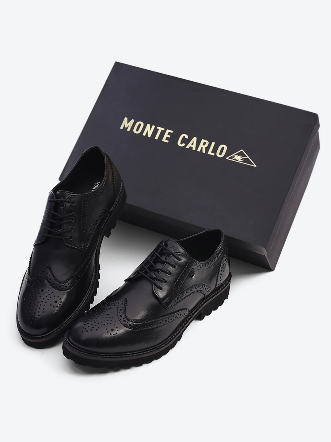 Men Black Lace Up Genuine Leather Formal Brogues - Image 2