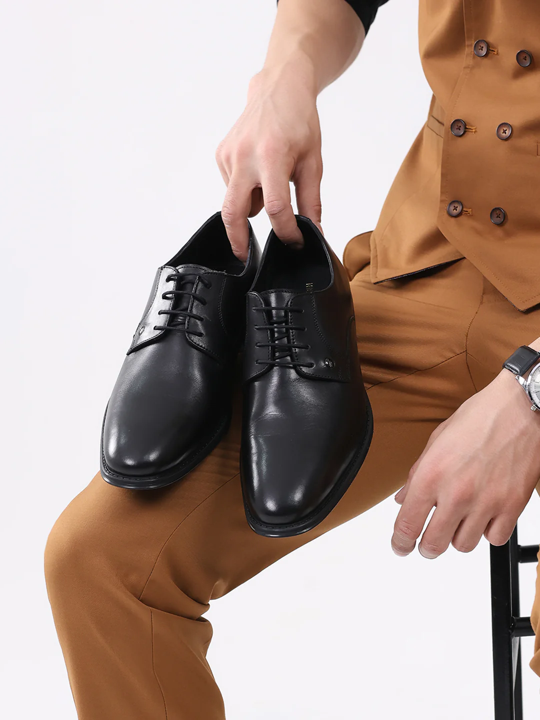 Men Black Lace Up Genuine Leather Formal Derby - Image 10
