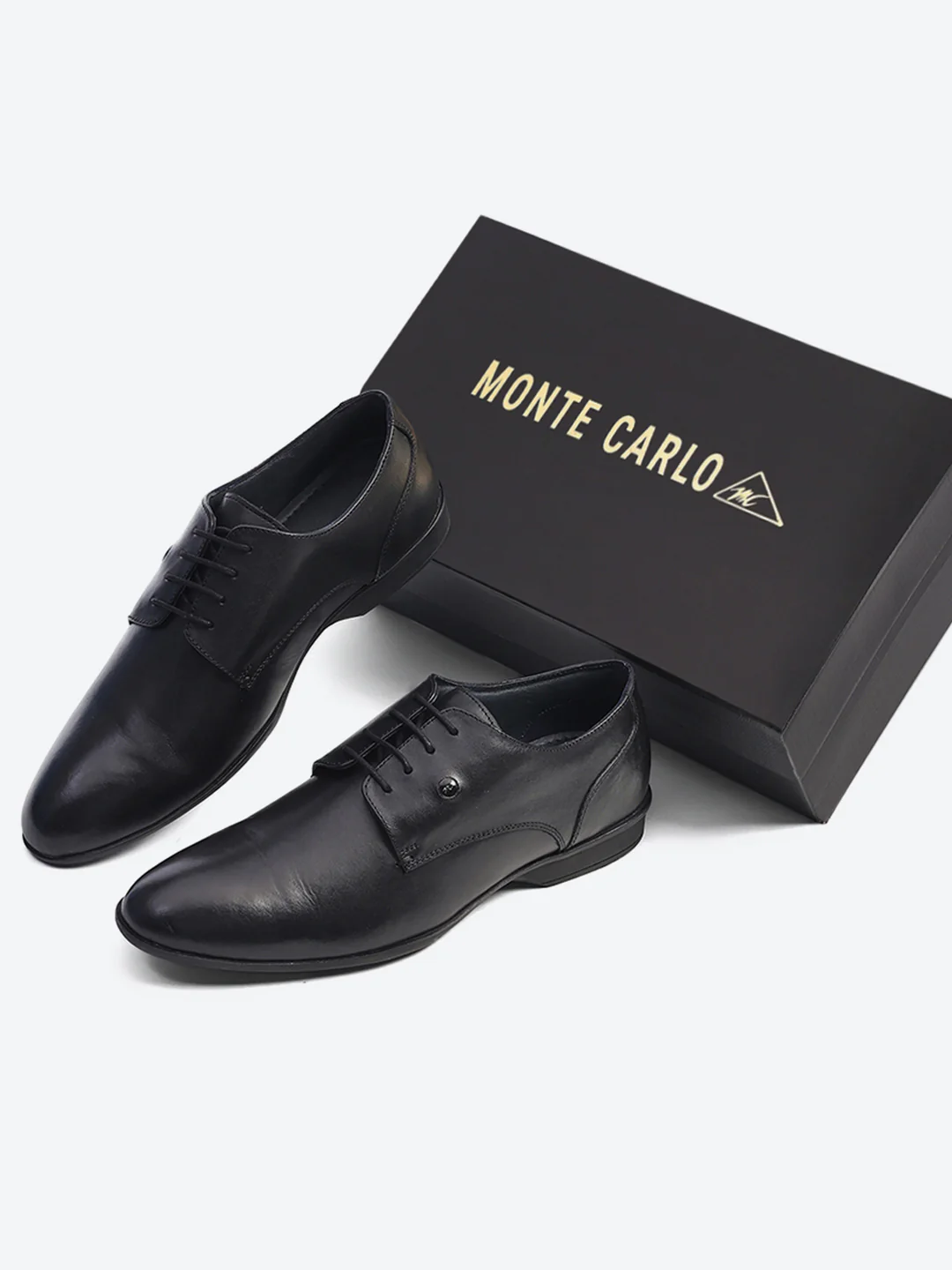 Men Black Lace Up Genuine Leather Formal Derbys - Image 2