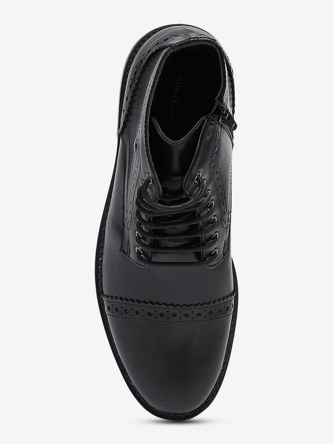 Men Black Genuine Leather Lace Up Boots - Image 6