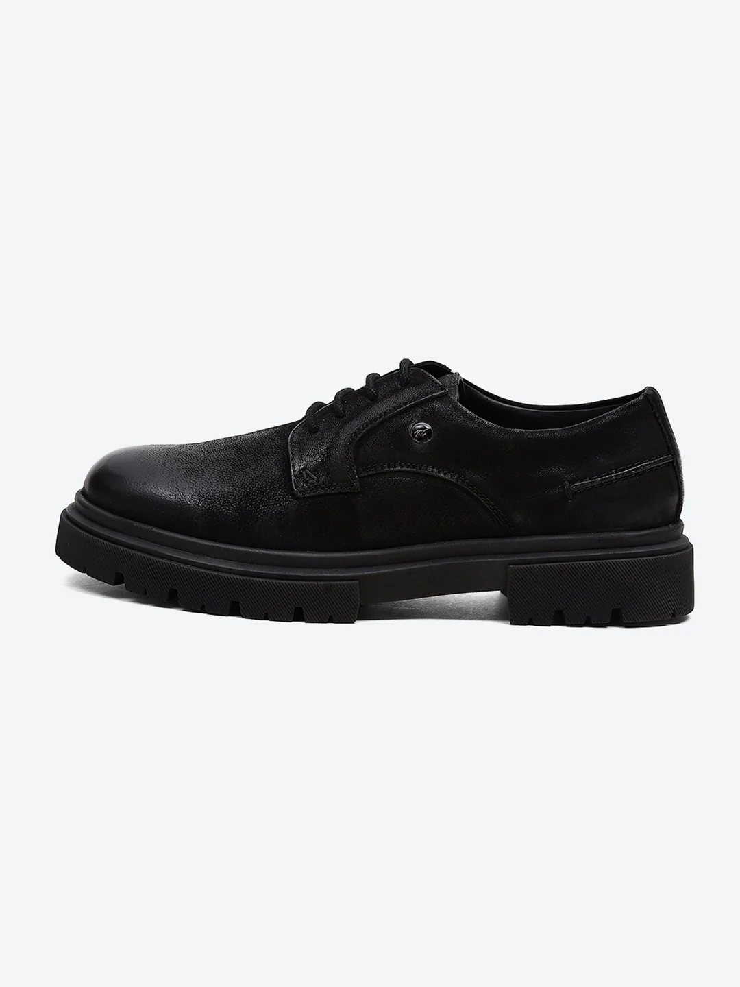 Men Black Lace Up Leather Chunky Shoes - Image 4