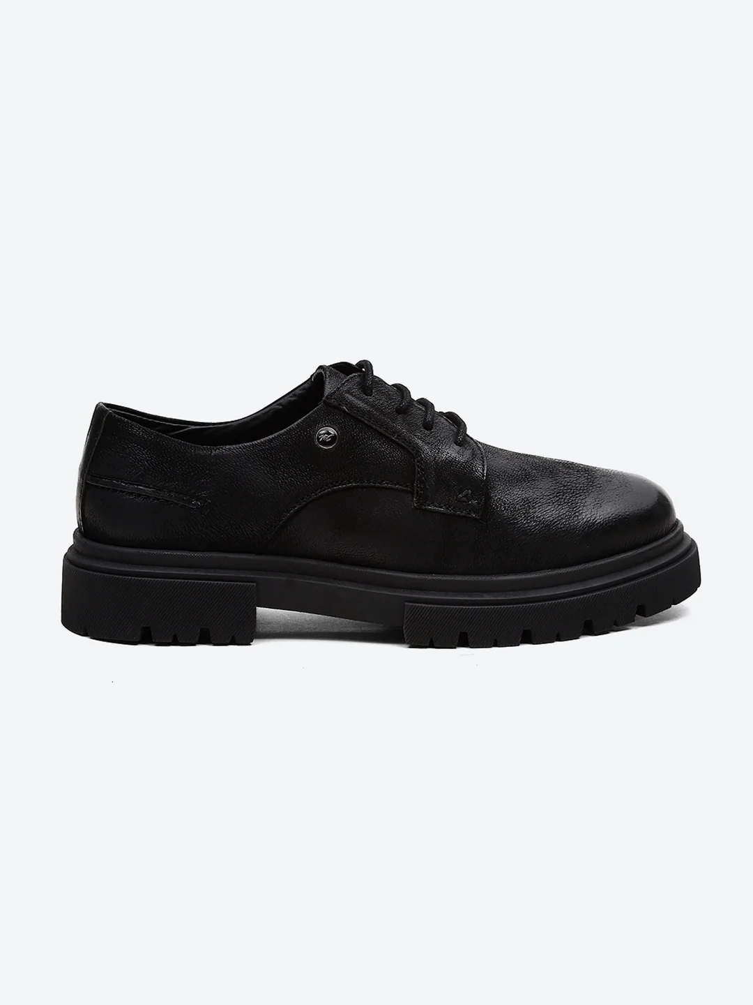 Men Black Lace Up Leather Chunky Shoes - Image 5