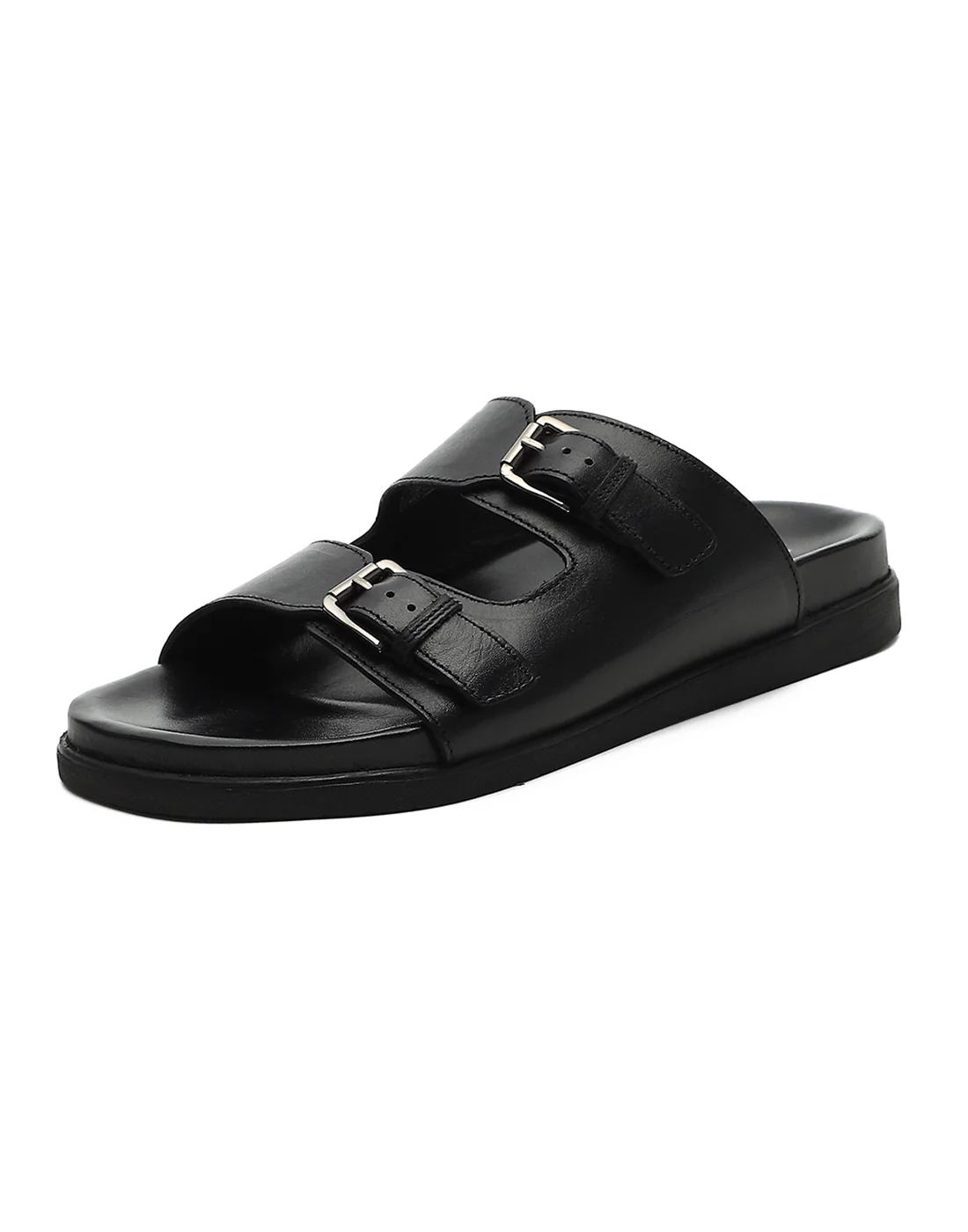 Men Black Leather Comfort Casual Slippers - Image 3