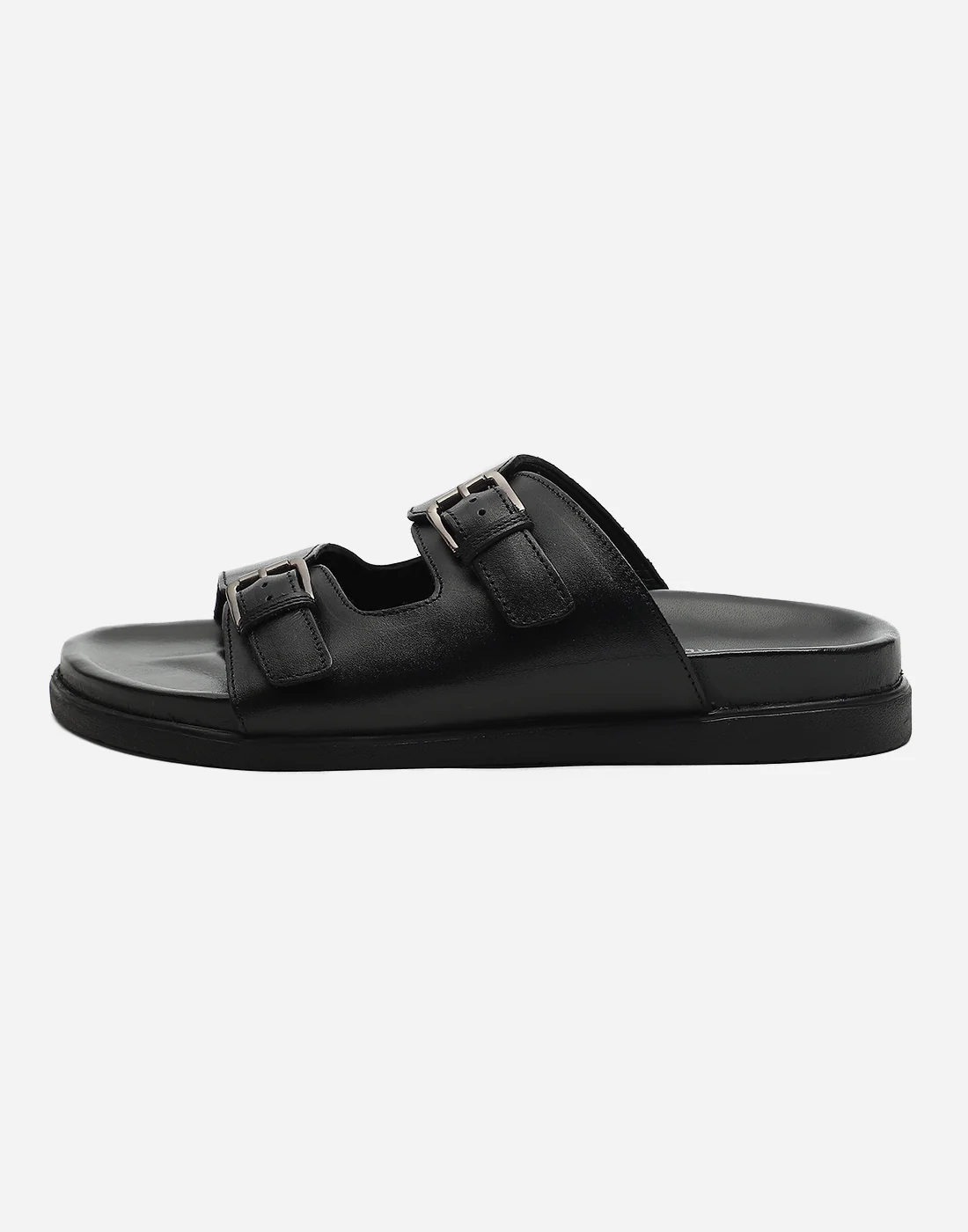 Men Black Leather Comfort Casual Slippers - Image 4