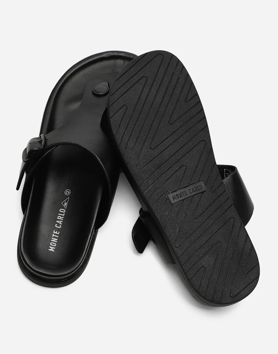 Men Black Leather Comfort Casual Slippers - Image 2