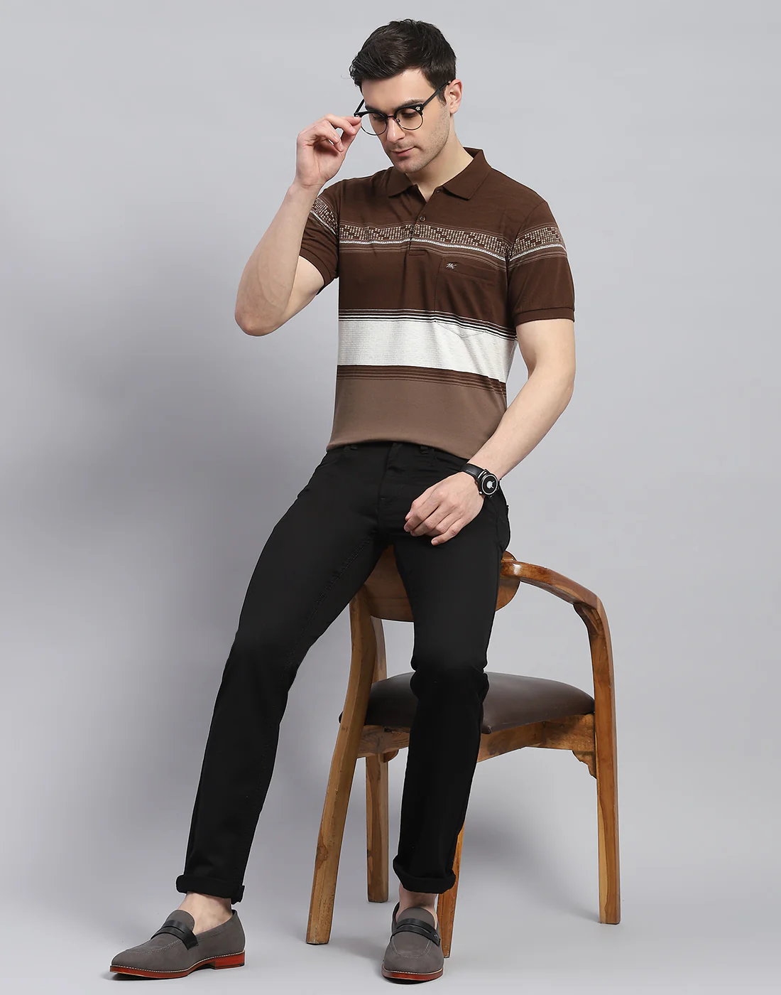 Men Black Light Wash Narrow Fit Denim - Image 2