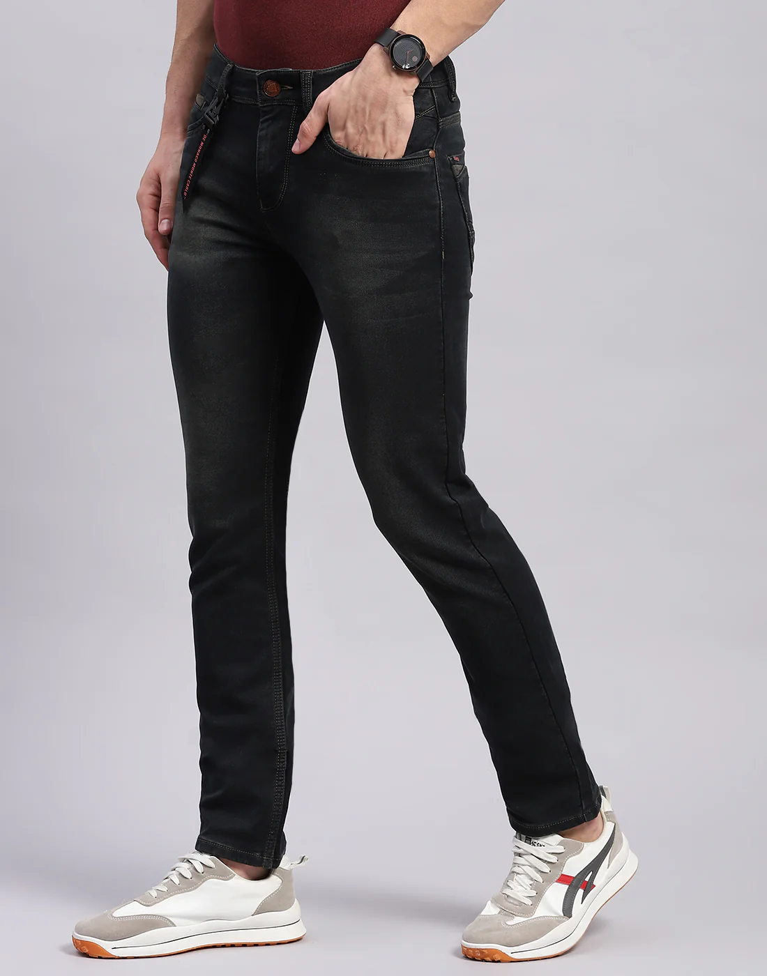 Men Black Light Wash Narrow Fit Denim - Image 3
