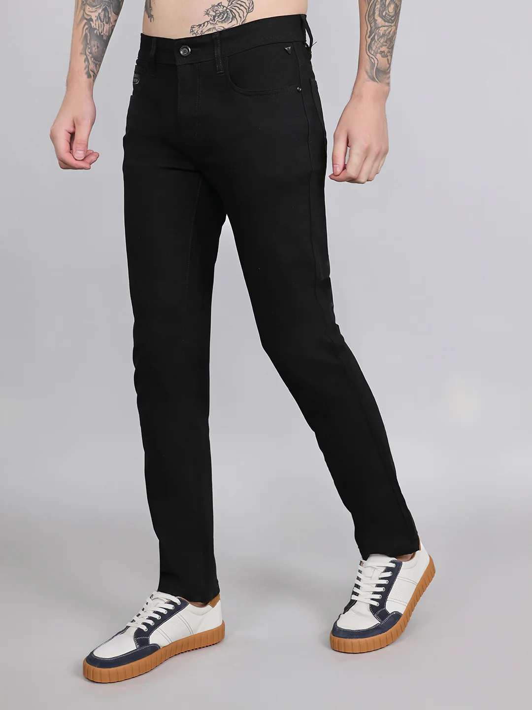 Men Black Light Wash Narrow Fit Denim - Image 2