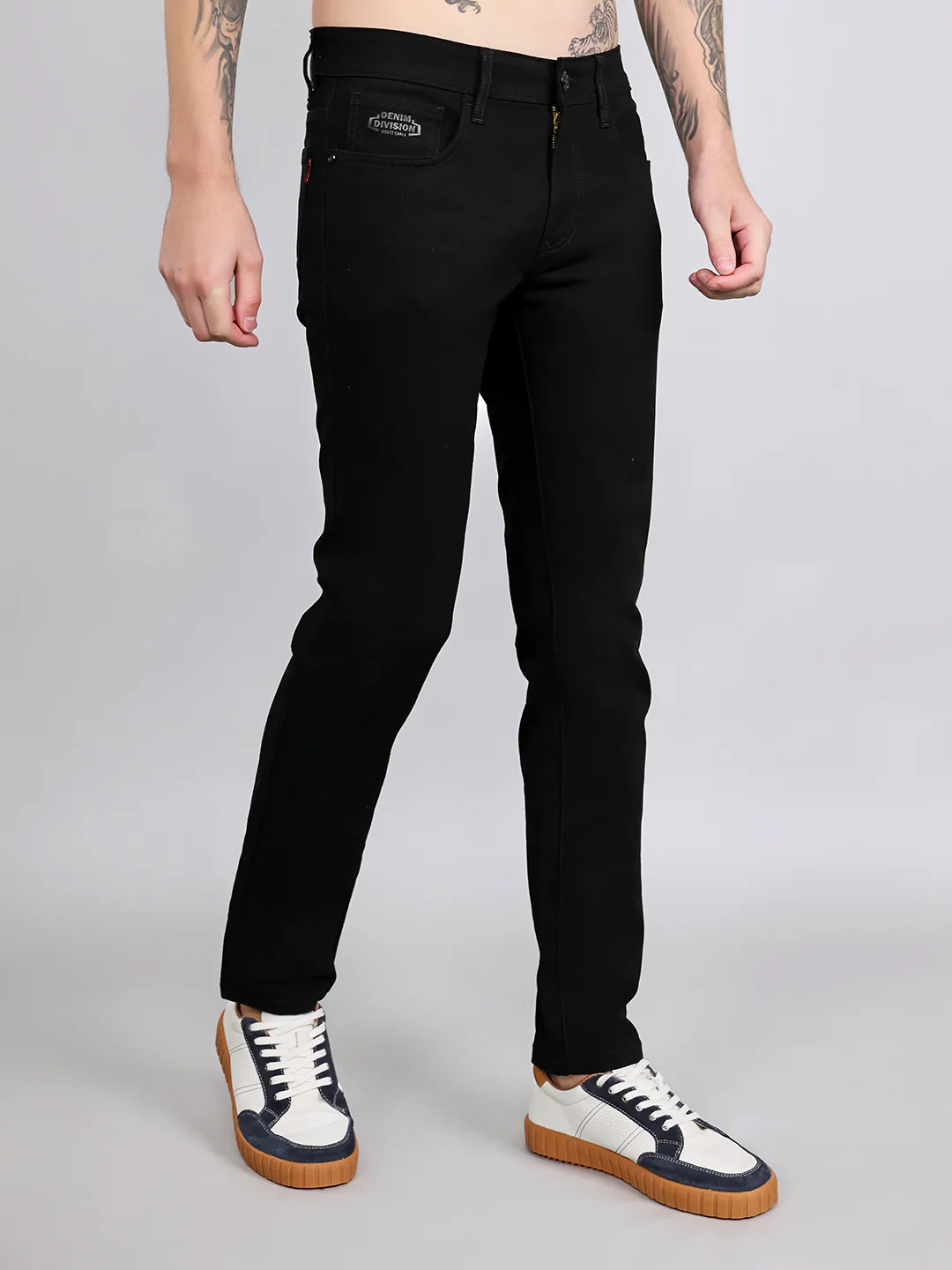 Men Black Light Wash Narrow Fit Denim - Image 3