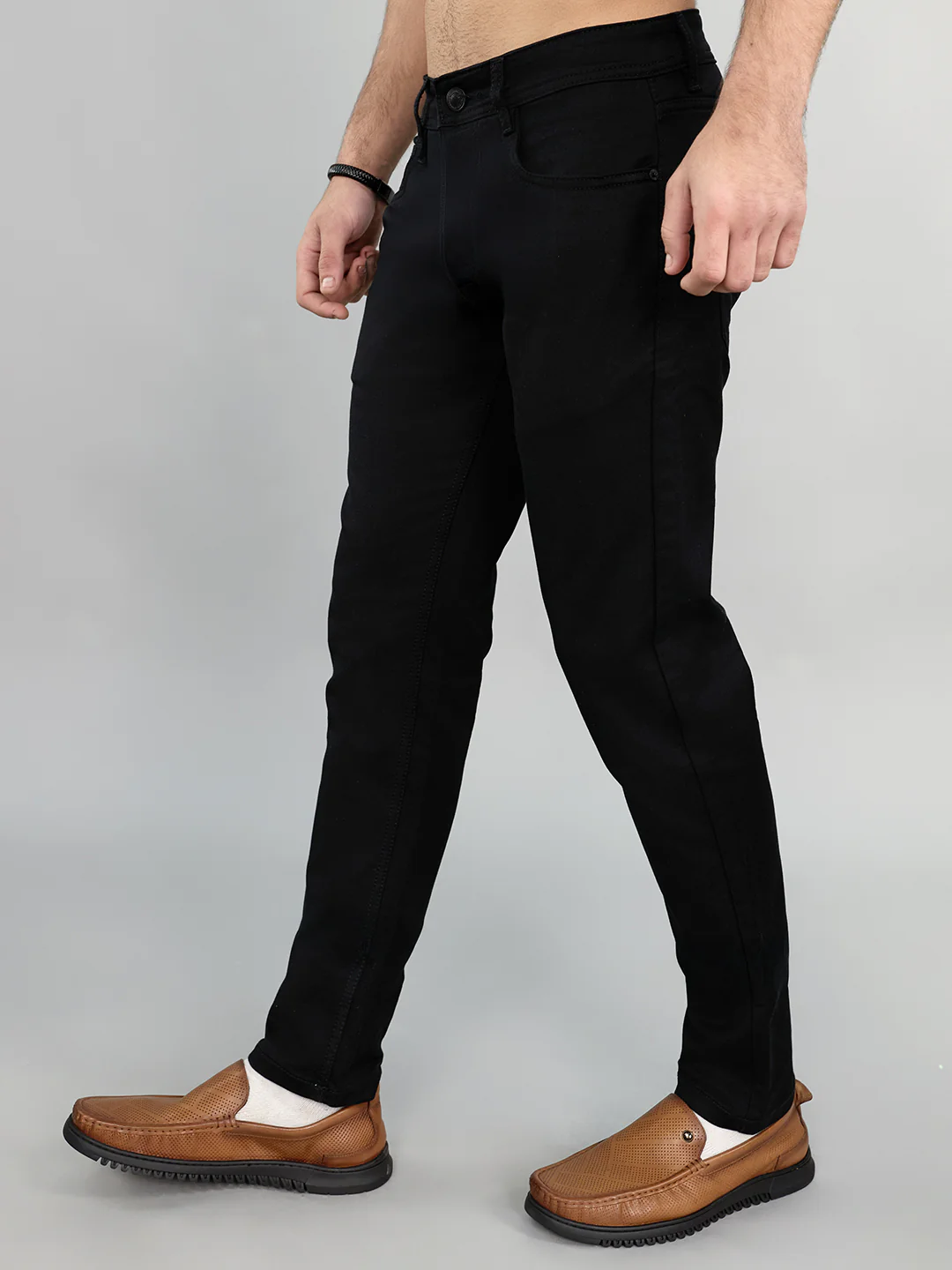 Men Black Light Wash Narrow Fit Denim - Image 2