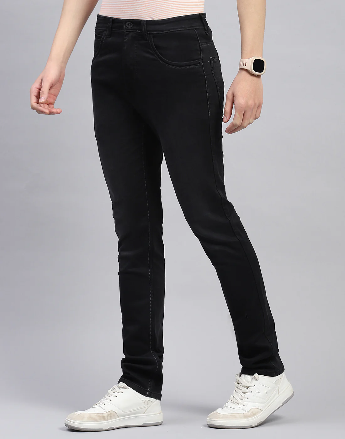 Men Black Light Wash Skinny Fit Denim - Image 3