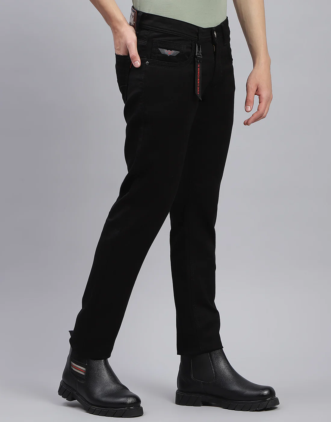 Men Black Light Wash Skinny Fit Denim - Image 4