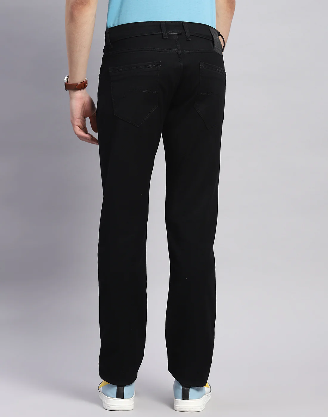 Men Black Light Wash Straight Fit Denim - Image 5