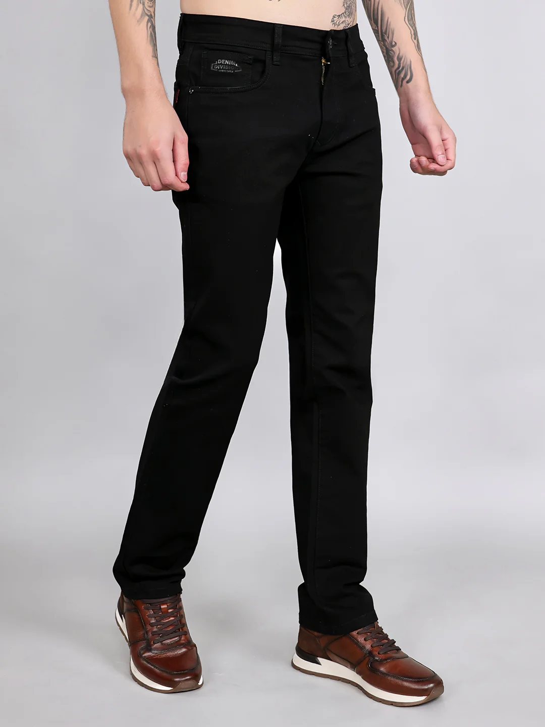 Men Black Light Wash Straight Fit Denim - Image 3